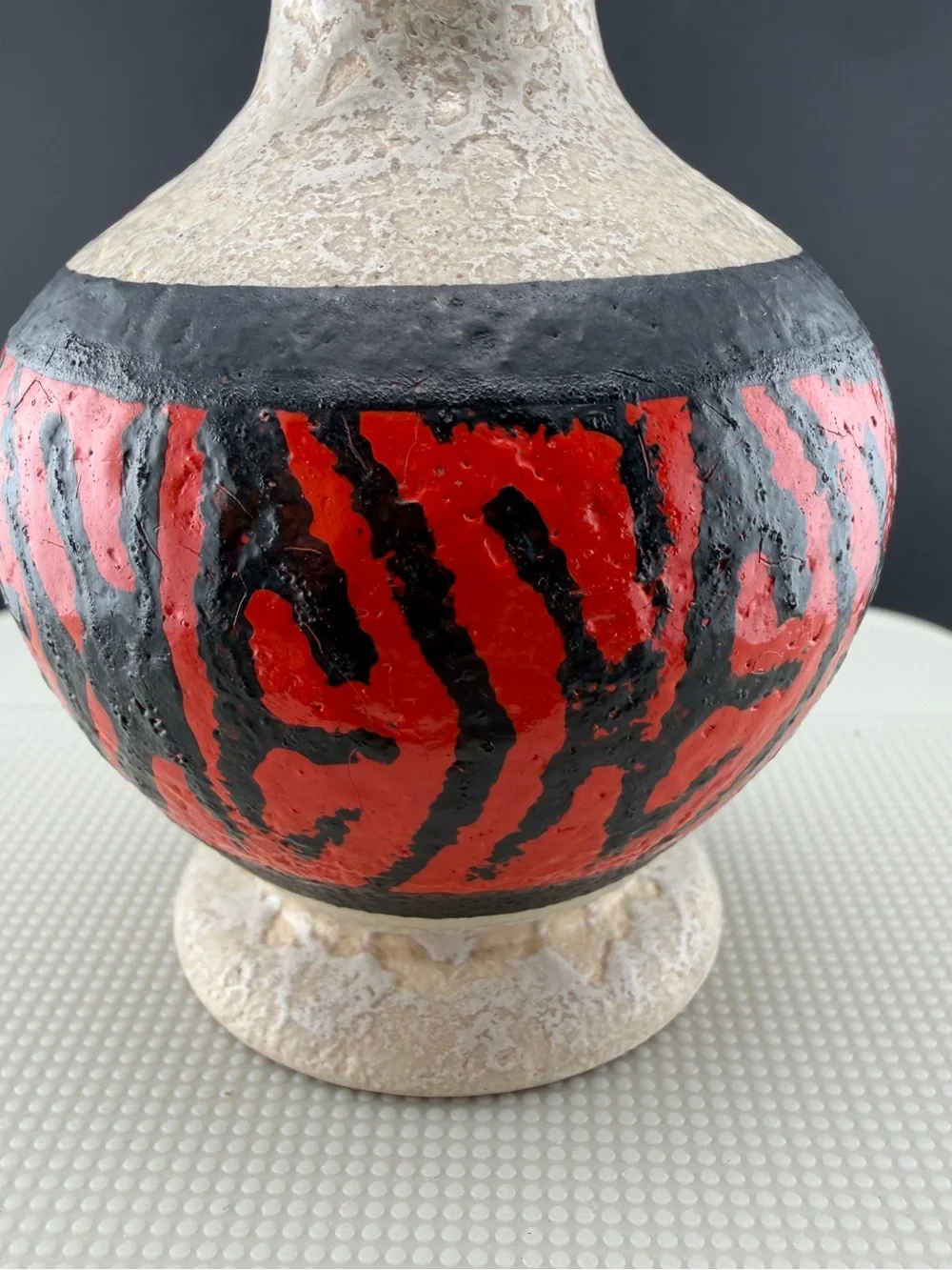 Vintage West German Pottery Fat Lava Vase MCM Red Black Dumler Breiden Style 5”